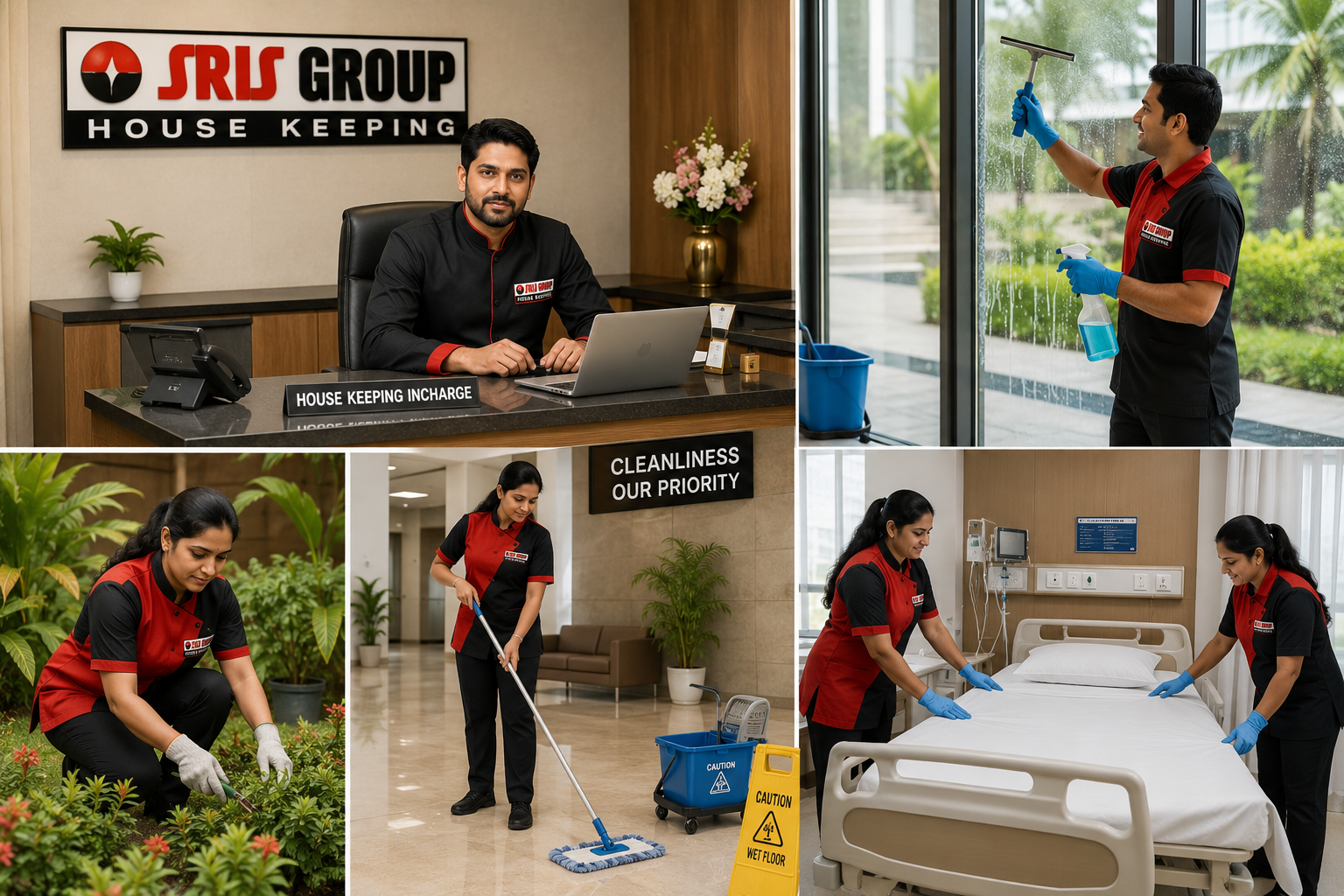 Glass and window cleaning housekeeping team